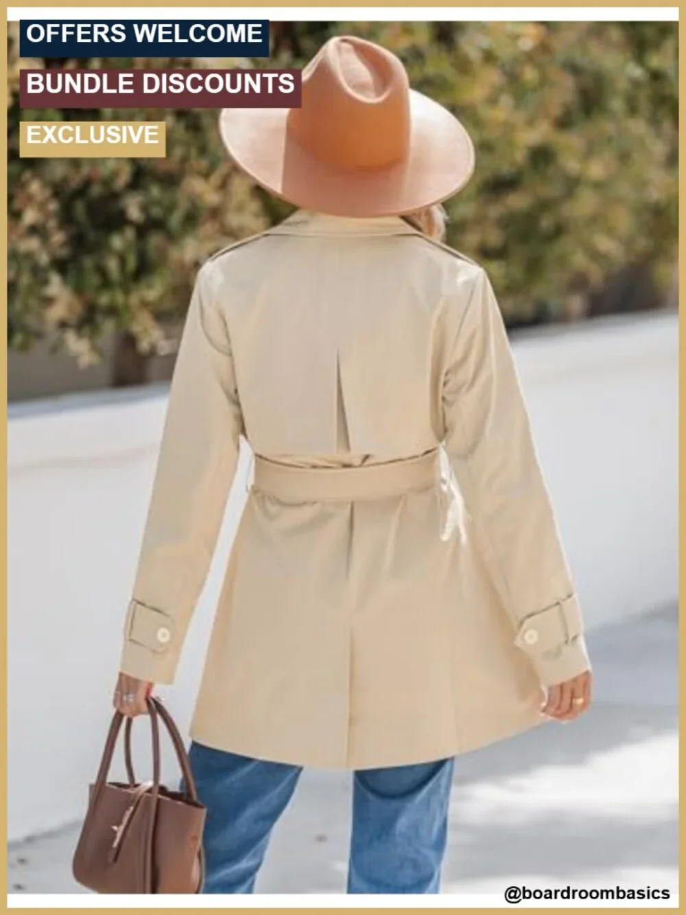 Women's Double Breasted Trench Coat with Belt Long Sleeve Business Casual Fall